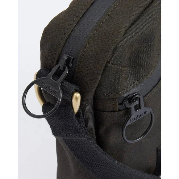 BARBOUR Mens Field Wax Crossbody Bag Olive Black